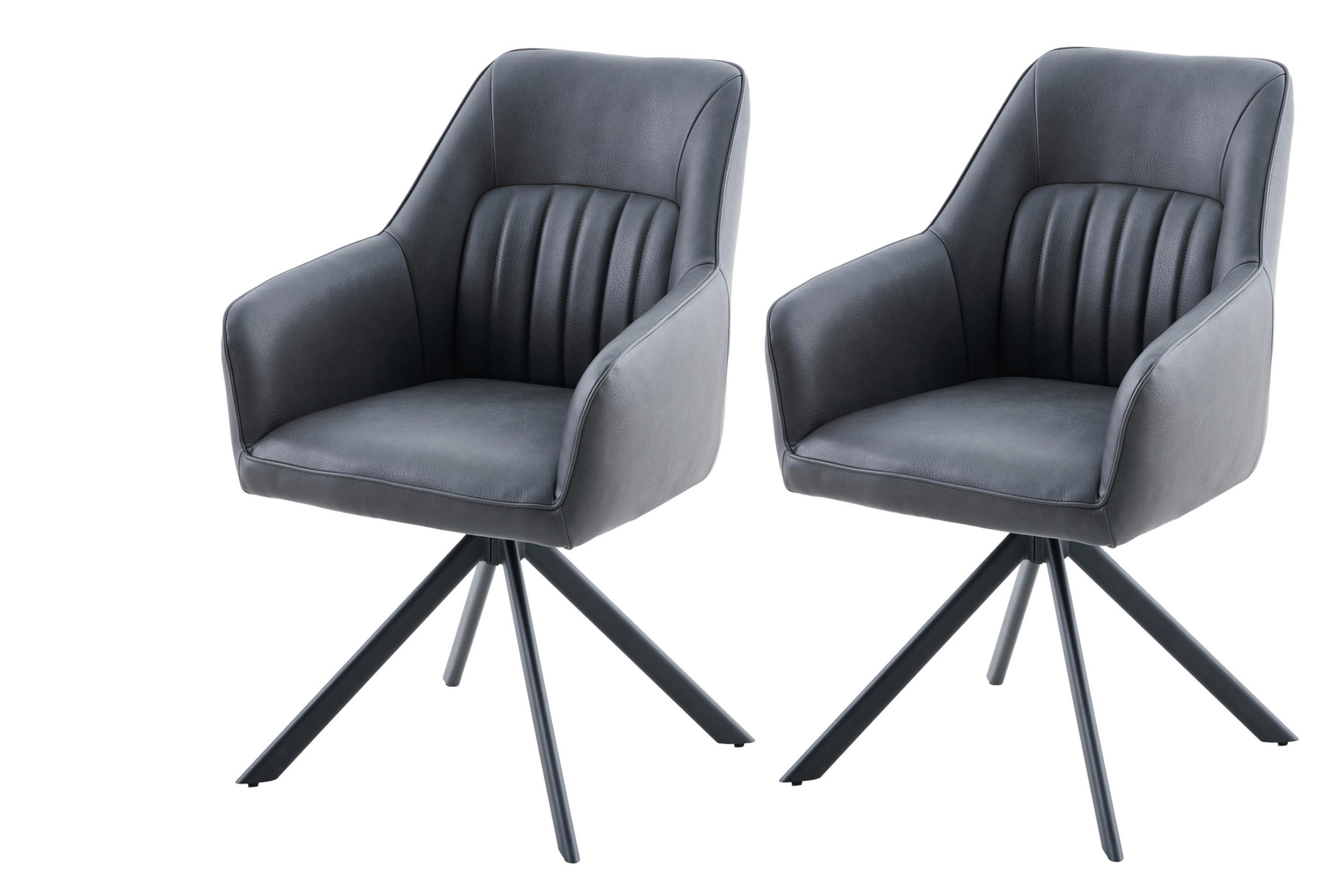 ARMLEHNSTUHL-SET 2 Stück erweiterbar, inklusive Armlehnen Lederlook  - Anthrazit/Schwarz, MODERN, Textil/Metall (62/92/67cm) - MID.YOU