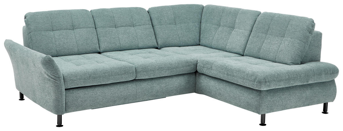 ECKSOFA in Webstoff Türkis  - Türkis/Schwarz, Konventionell, Textil/Metall (242/210cm) - Beldomo Style
