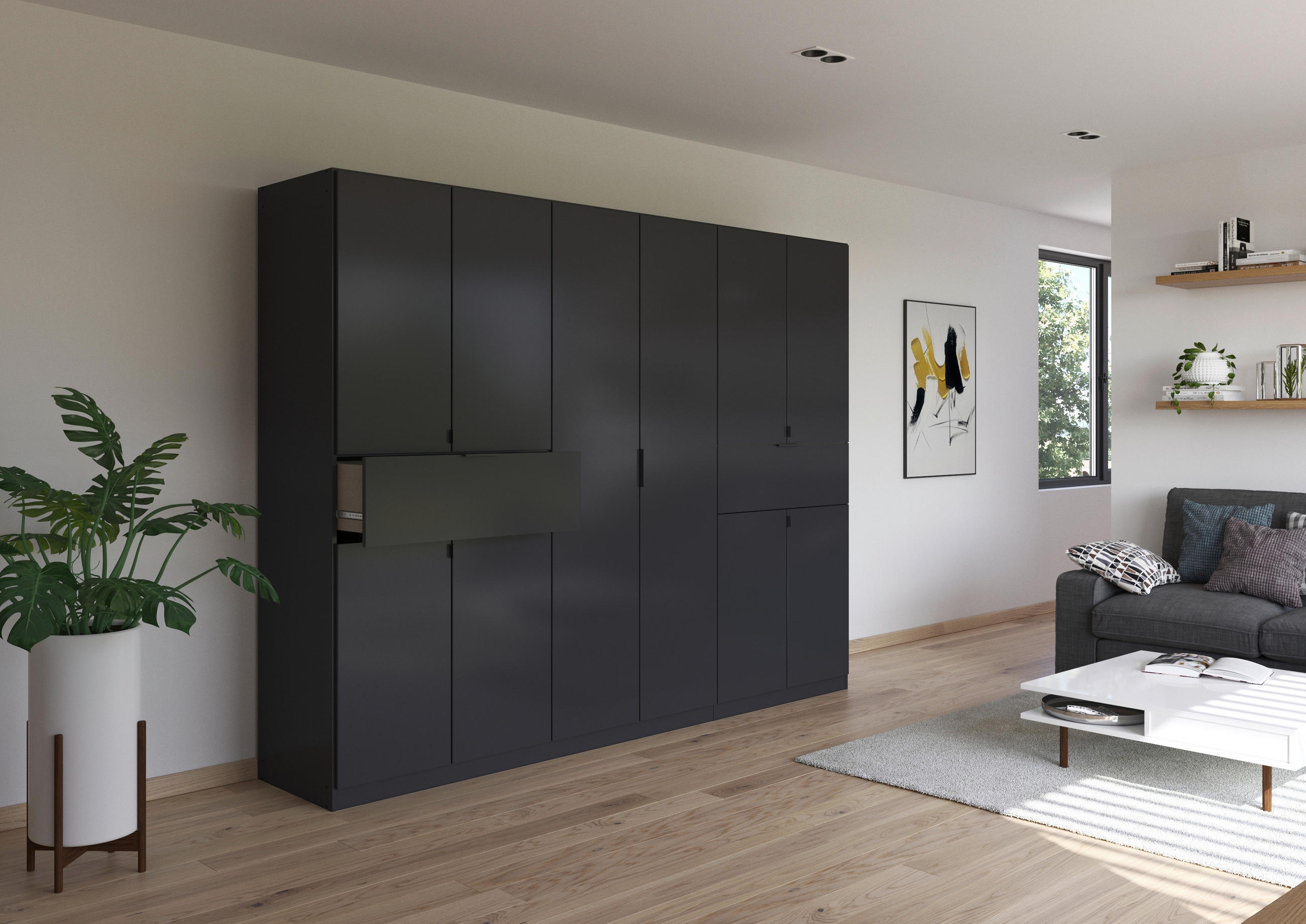 GARDEROB MED GÅNGJÄRN 271/210/54 cm 10-dörrar - grå, Modern, metall/trämaterial (271/210/54cm) - Rauch Möbel