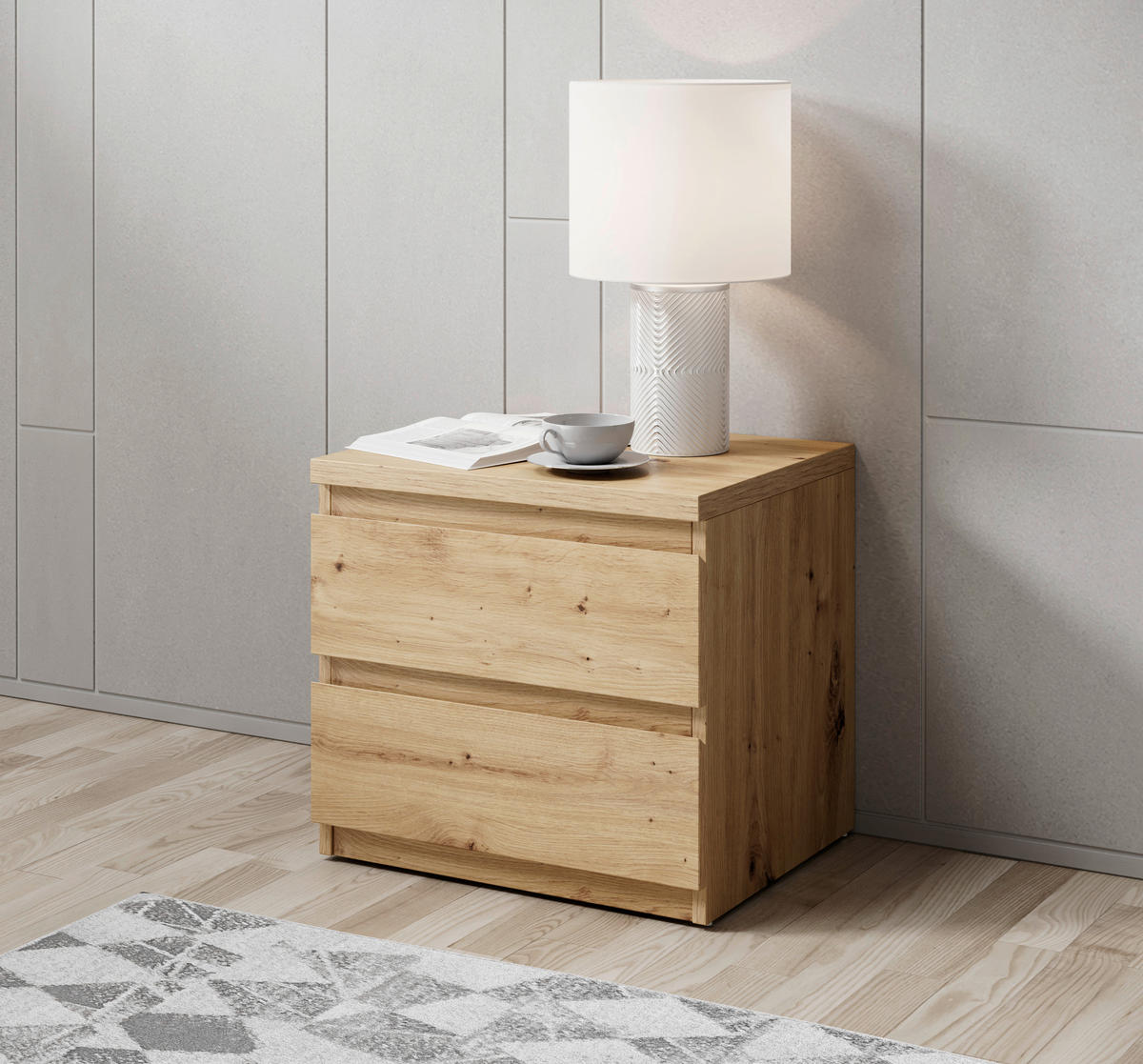 NACHTSCHRANK 45/43,6/38 cm  - Eichefarben/Schwarz, Basics, Holzwerkstoff/Kunststoff (45/43,6/38cm) - MID.YOU