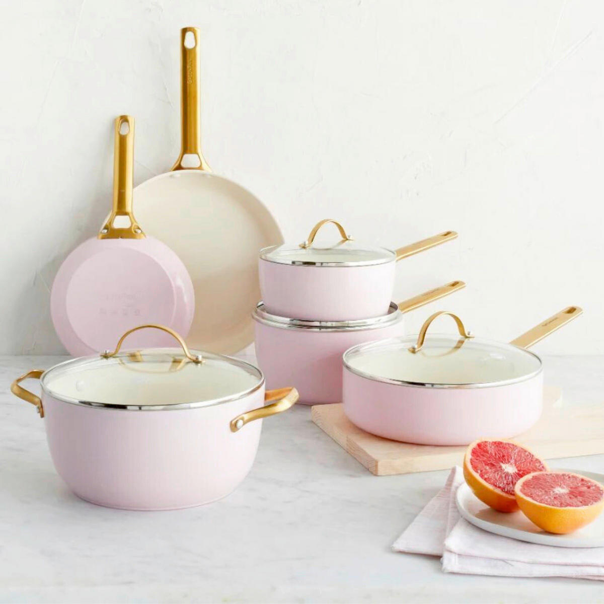 KOCHTOPFSET Padova Reserve 6-teilig  - Pink/Goldfarben, Basics, Glas/Metall - GreenPan