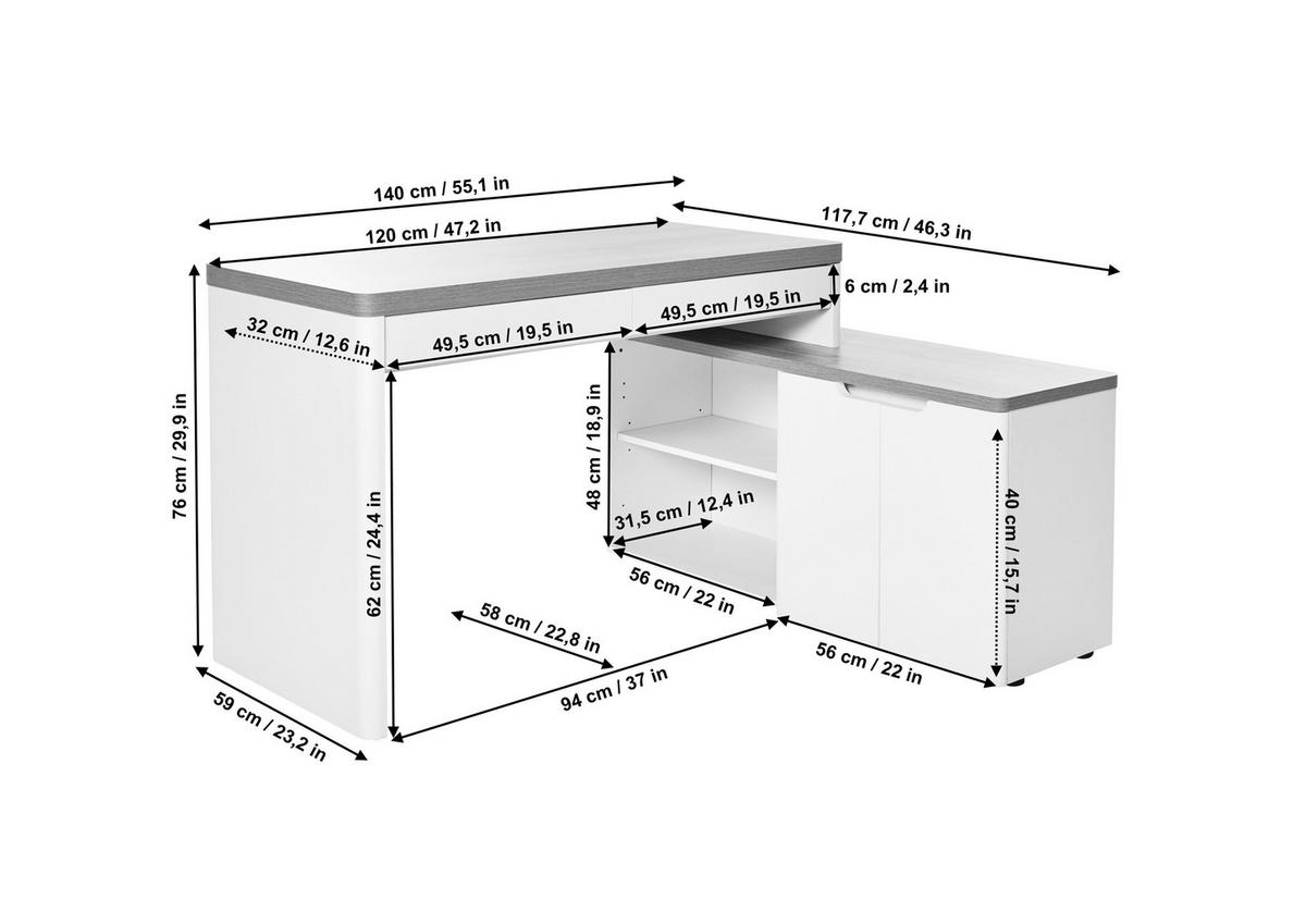 ECKSCHREIBTISCH 140/118/76 cm Walnussfarben Kabeldurchlass, Stauraum, seitenverkehrt montierbar, in verschiedenen Holz-Dekoren erhältlich  - Eichefarben/Walnussfarben, MODERN, Holzwerkstoff (140/118/76cm) - MID.YOU