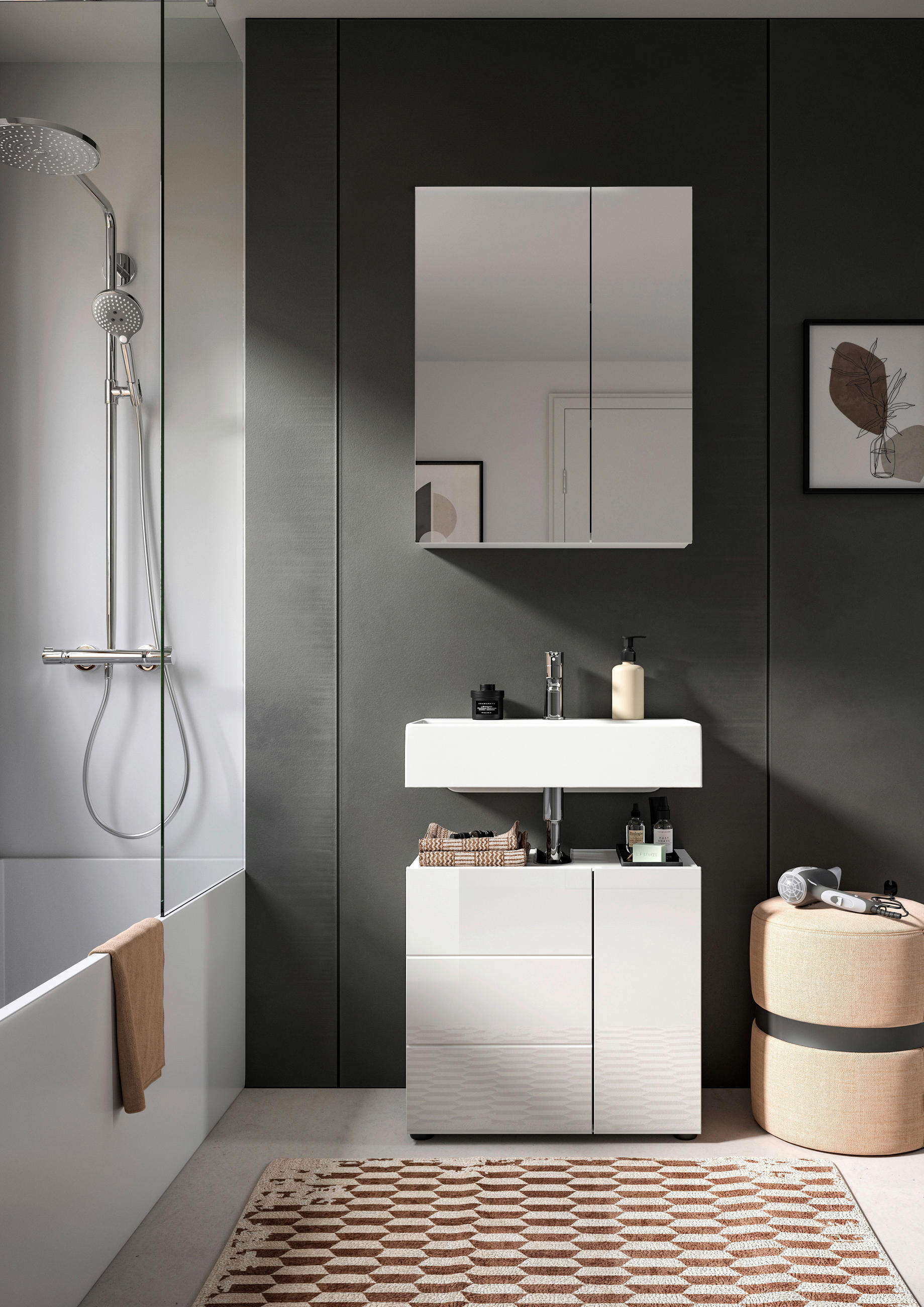 BADEZIMMER  in 60 cm  - Weiß Hochglanz/Schwarz, MODERN, Holzwerkstoff/Kunststoff (60cm) - MID.YOU