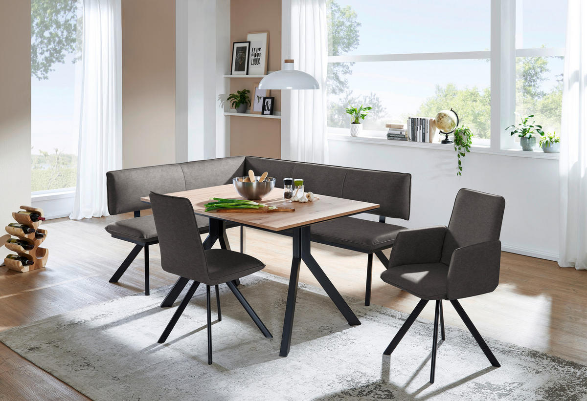 ECKBANK in Metall, Textil Schwarz, Dunkelgrau  - Dunkelgrau/Schwarz, Modern, Textil/Metall (150/190cm) - Cantus