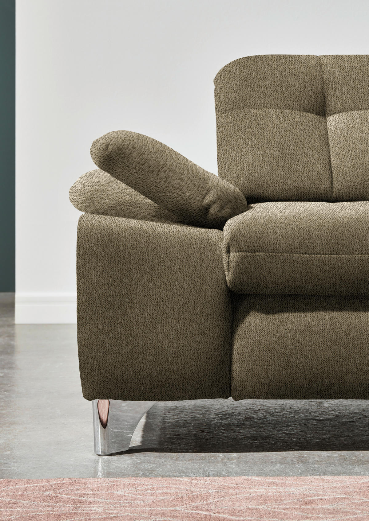 ECKSOFA in Chenille Olivgrün  - Chromfarben/Olivgrün, Design, Textil/Metall (310/260cm) - Beldomo Speed