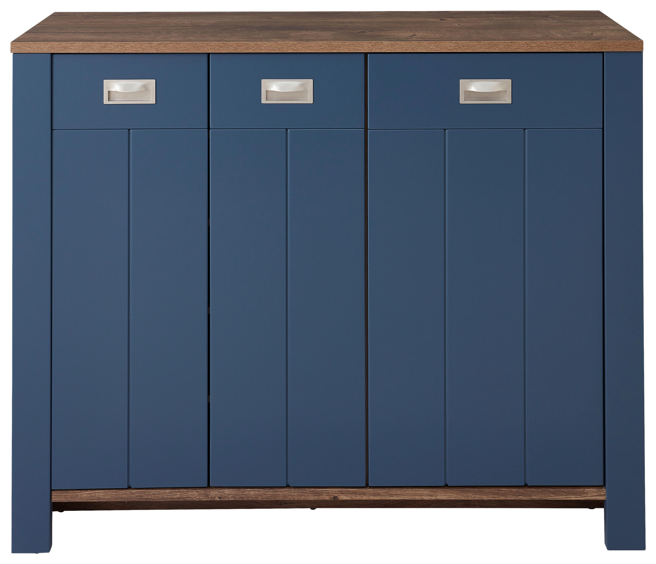 SCHUHSCHRANK Eichefarben, Blau  - Blau/Eichefarben, LIFESTYLE, Holzwerkstoff/Metall (130/105/38cm) - MID.YOU