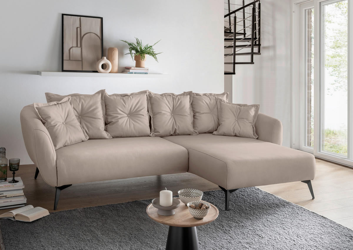 CANAPÉ D'ANGLE in Lederlook Beige  - beige/noir, Modern, textile/métal (277/162cm) - Livetastic