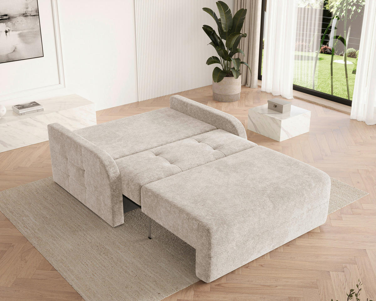 SCHLAFSOFA Chenille Creme  inkl. Bettkasten, Schlaffunktion, Rücken echt, Liegefläche im Originalstoff  - Creme/Schwarz, MODERN, Kunststoff/Textil (190/90/100cm) - Milino