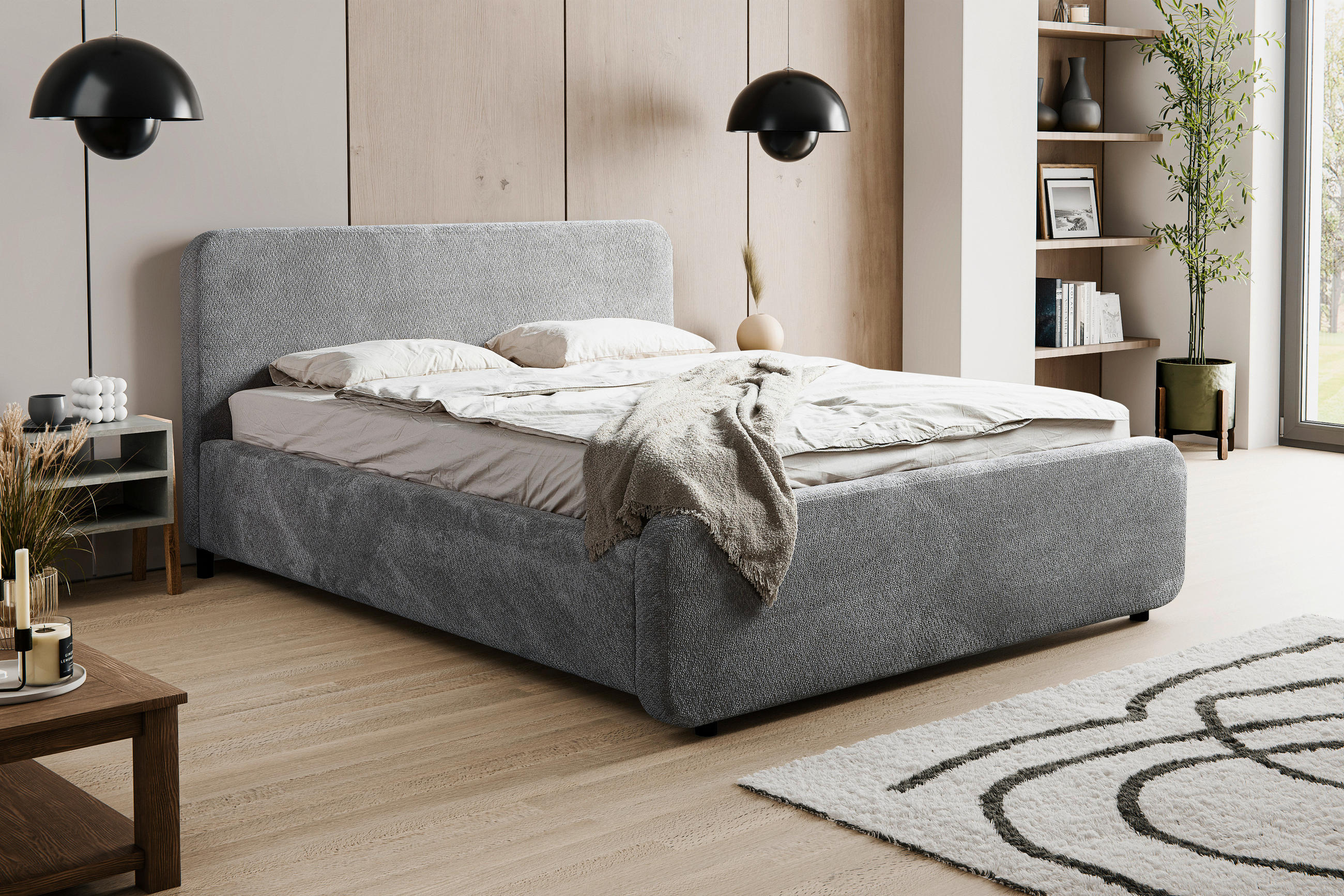 POLSTERBETT Lattenrost, Bettkasten 140/200 cm  in Grau  - Schwarz/Grau, MODERN, Holz/Kunststoff (140/200cm) - MID.YOU