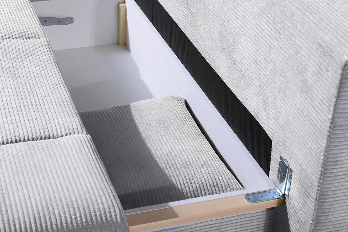 SCHLAFSOFA Cord Hellgrau  inkl. Bettkasten, Schlaffunktion, Armteilverstellung  - Hellgrau/Schwarz, Design, Textil/Metall (200/85/90cm) - Novel
