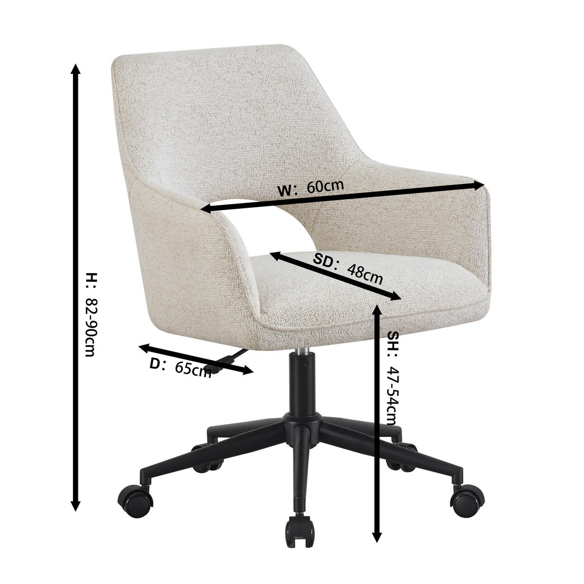 DREHSTUHL Webstoff Schwarz, Beige  - Beige/Schwarz, MODERN, Textil/Metall (59/83-90/61,5cm) - MID.YOU
