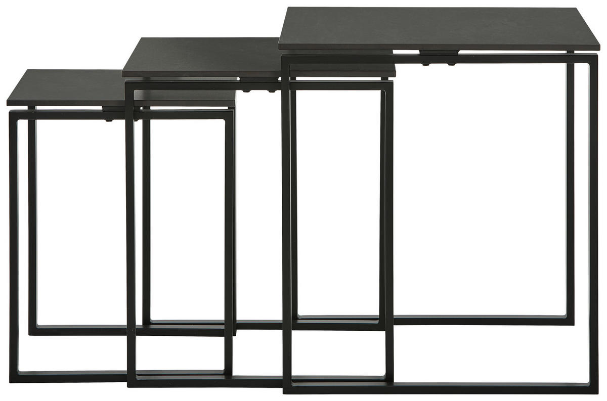 BEISTELLTISCHSET quadratisch Grau, Schwarz  - Schwarz/Grau, Trend, Keramik/Metall (50/43/36/50/43/36/55/50/45cm) - Novel
