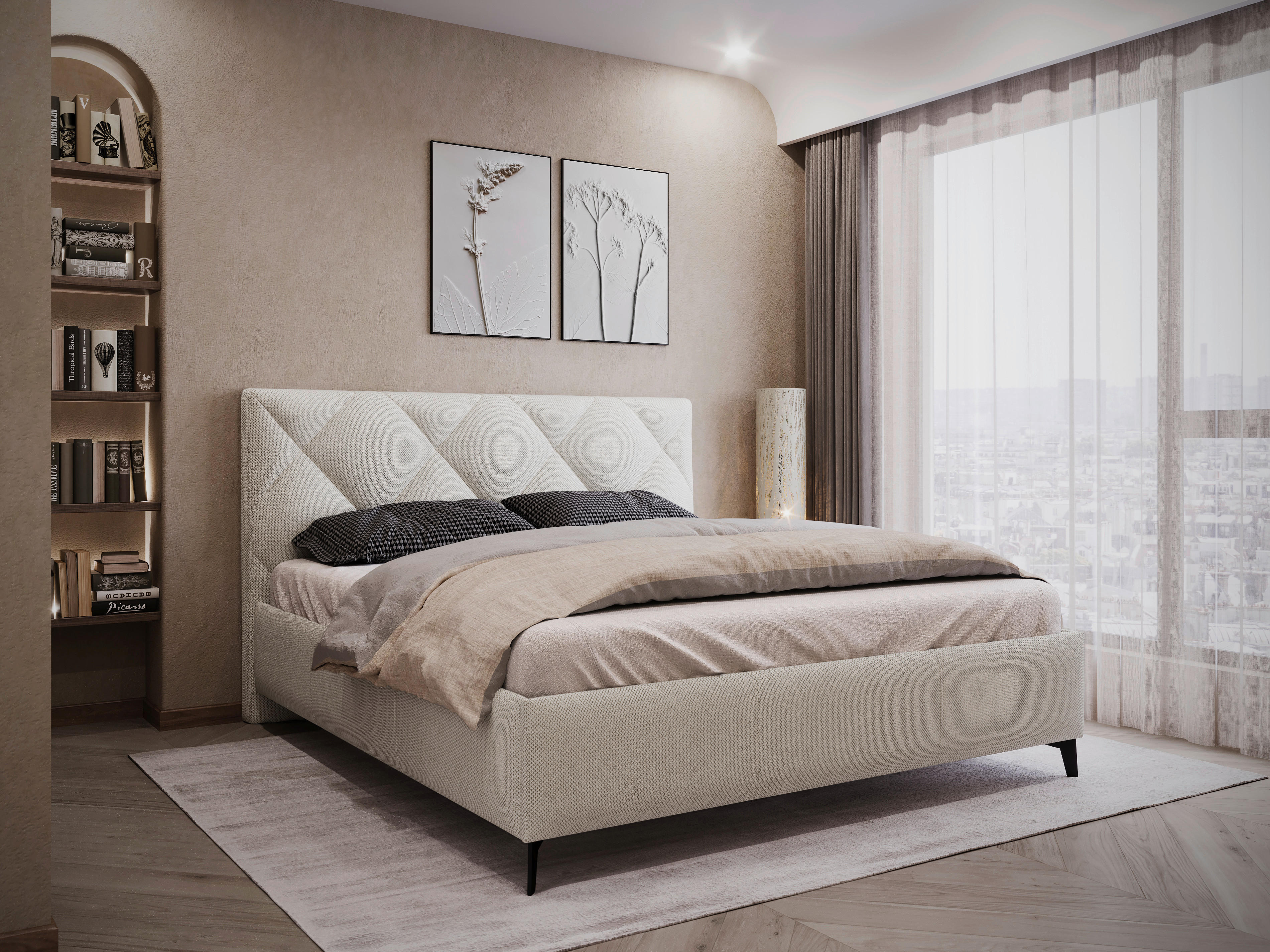 POLSTERBETT 180/200 cm  in Beige  - Beige/Schwarz, Modern, Holz/Textil (180/200cm) - MID.YOU