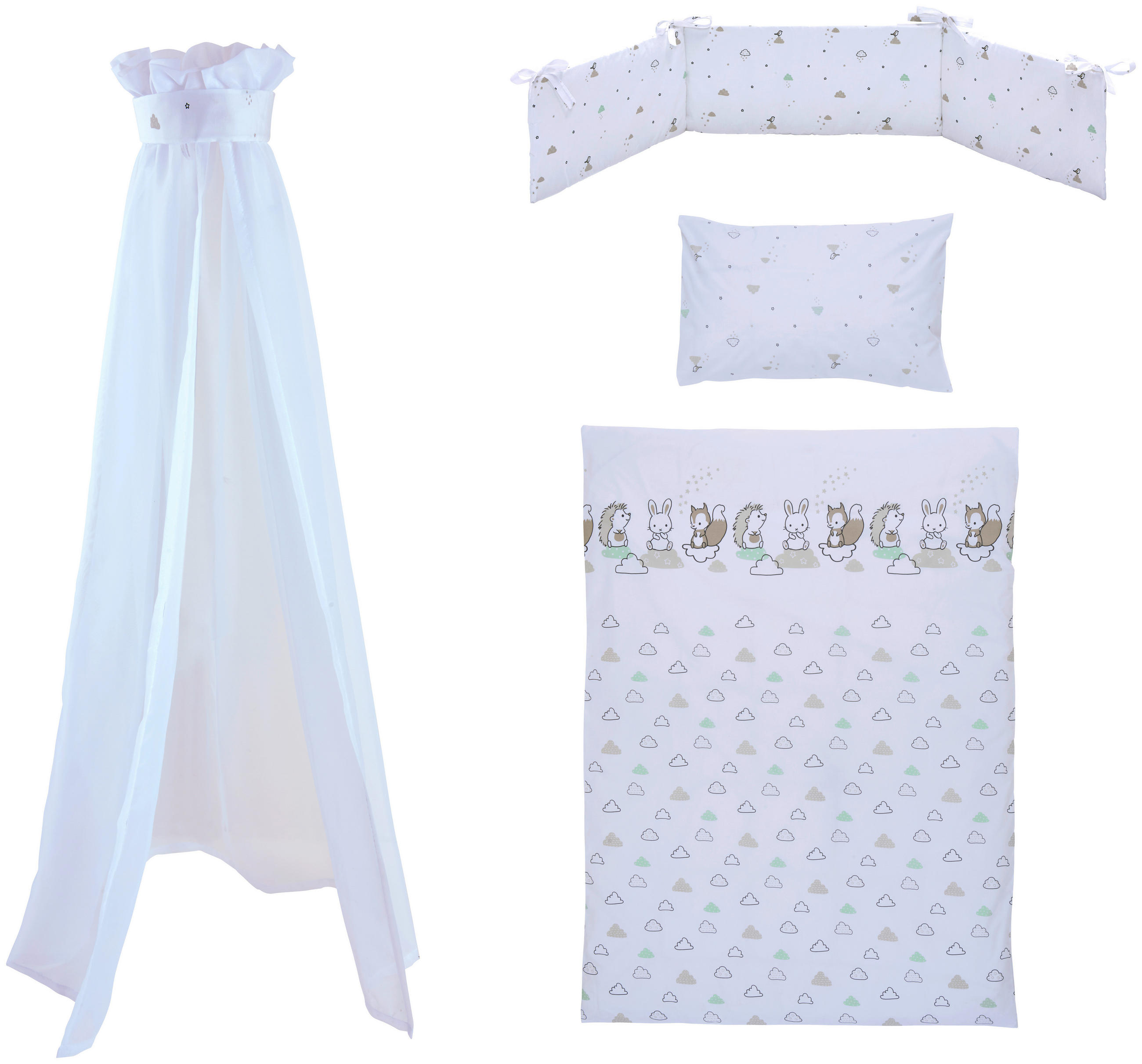 RÁCSOS KISÁGY SZETT 4 részes Modern Clouds  - fehér/szürke, Trend, textil (100/135cm) - Patinio