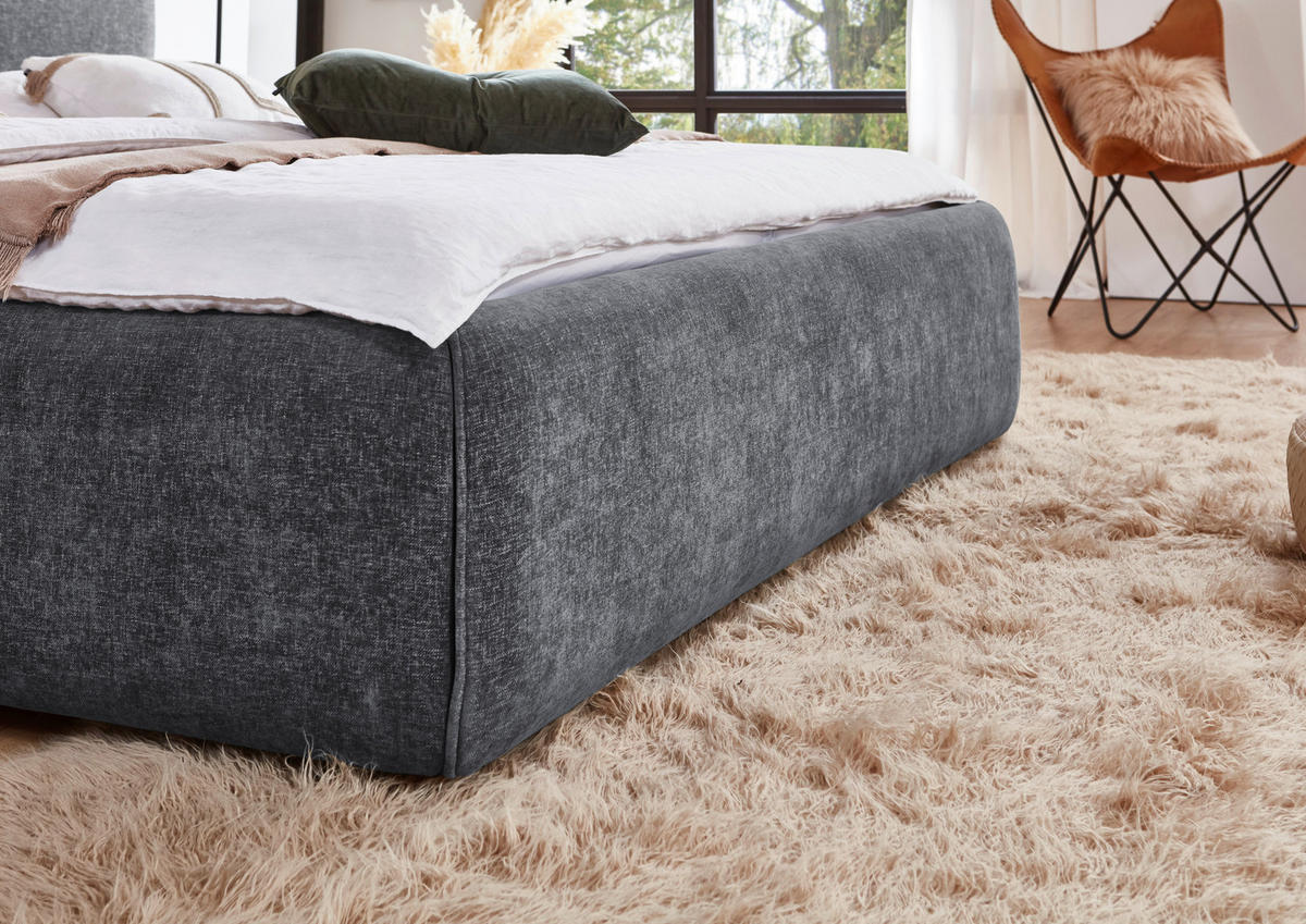 POLSTERBETT 240/200 cm,  in Grau, Bettkasten, Lattenroste,  - Birkefarben/Buchefarben, Design, Holz/Textil (240/200cm) - Xora