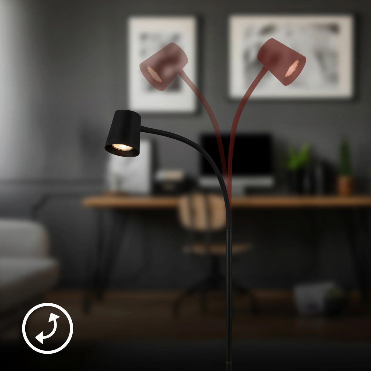 LED-STEHLEUCHTE 42.5/127.5 cm    - Schwarz, Design, Kunststoff/Metall (42.5/127.5cm)