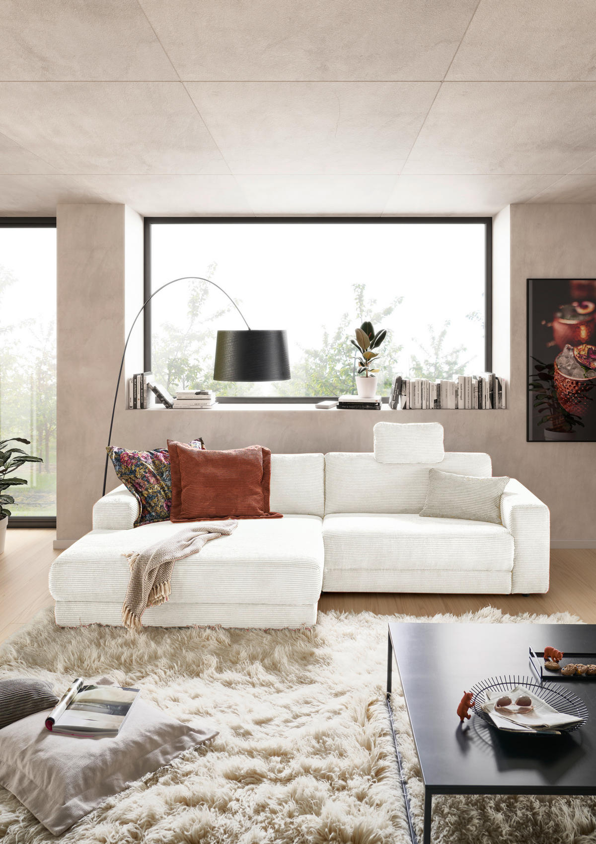 ECKSOFA in Cord Creme  - Creme/Schwarz, Design, Kunststoff/Textil (168/296cm) - Pure Home Lifestyle