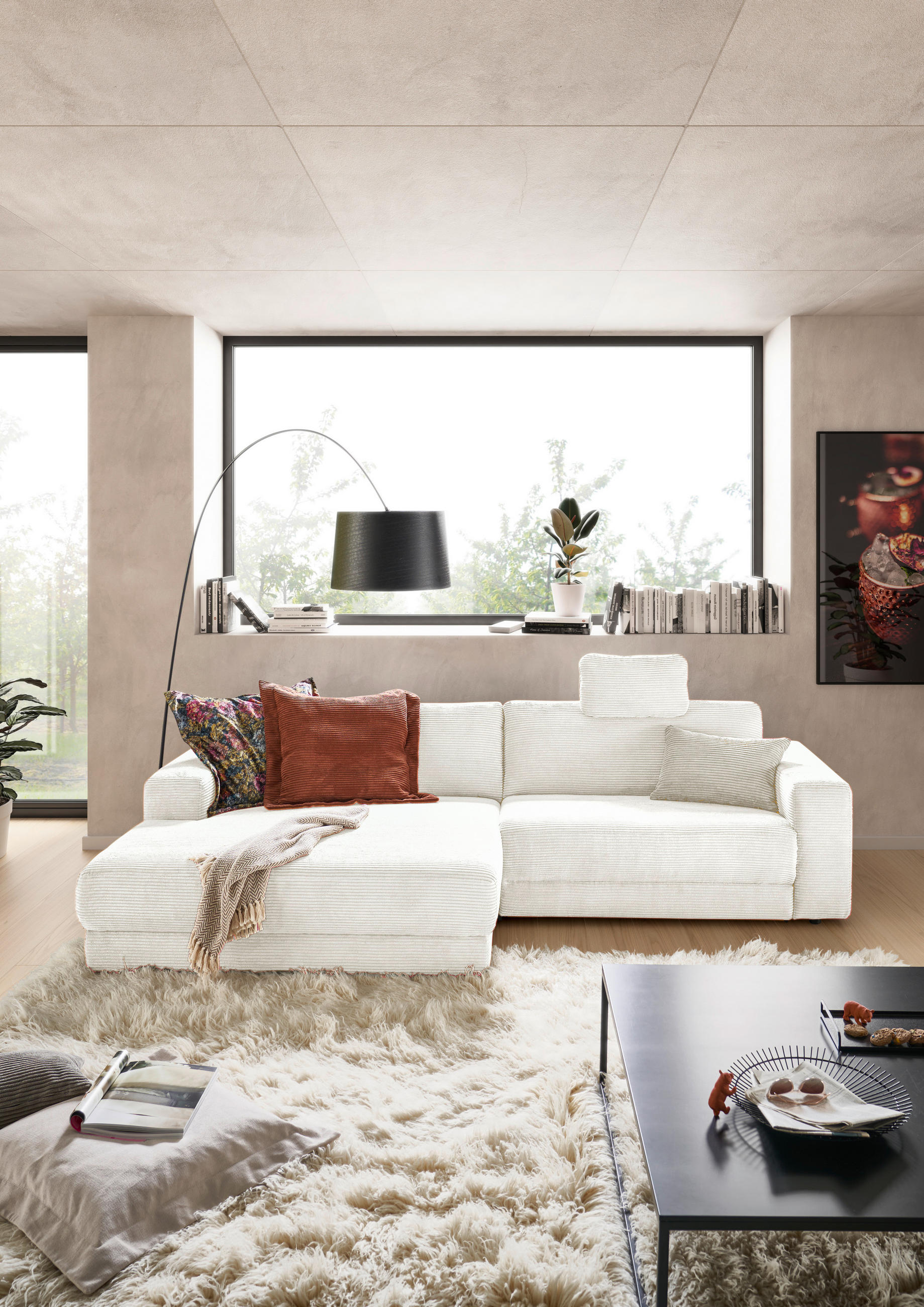 Thumbnail - Pure Home Lifestyle Ecksofa, Creme, Textil, 4-Sitzer, Ottomane links, L-Form, 296x168 cm, Blauer Engel, Goldenes M, Oeko...