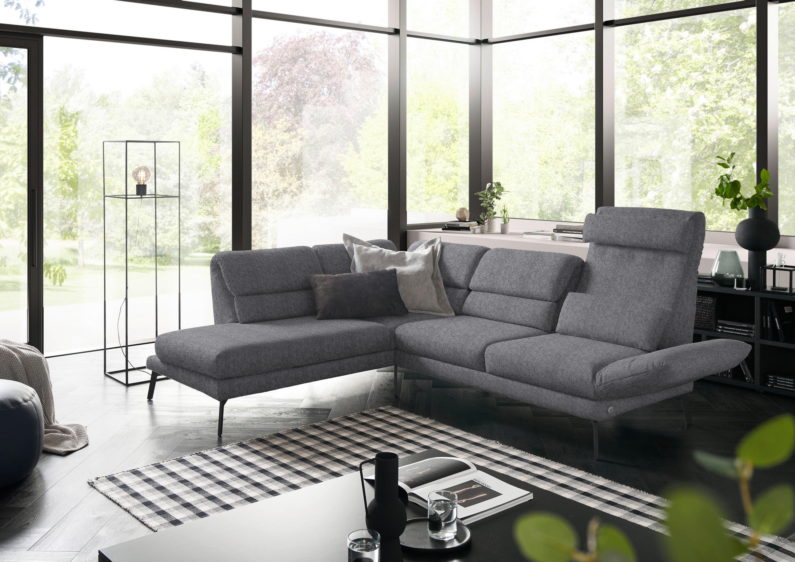 ECKSOFA in Flachgewebe Grau  - Schwarz/Grau, Design, Textil/Metall (212-253/256-363cm) - Dieter Knoll