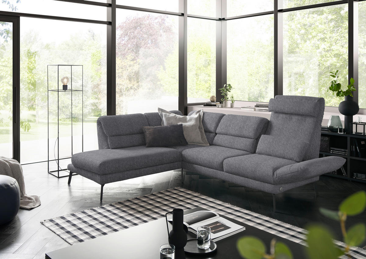 ECKSOFA in Flachgewebe Grau  - Schwarz/Grau, Design, Textil/Metall (212-253/256-363cm) - Dieter Knoll