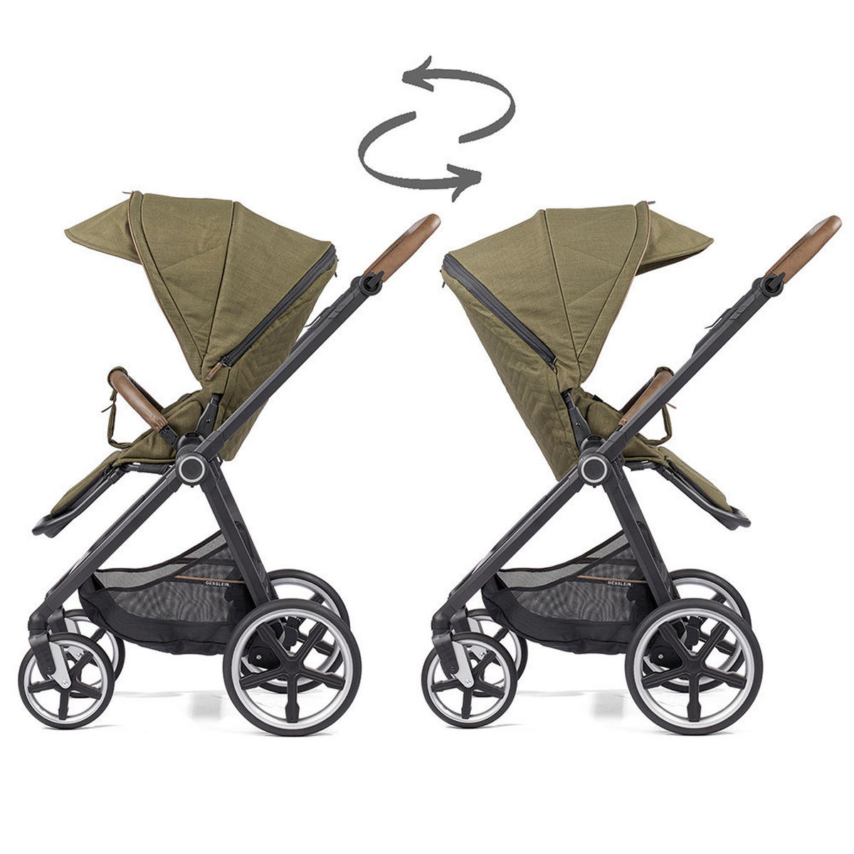 KINDERWAGENSET  Fusion Panorama Lyx Set inkl. Wickeltasche  Moosgrün  - Schwarz/Olivgrün, Basics, Textil/Metall (57/129/100cm) - Gesslein