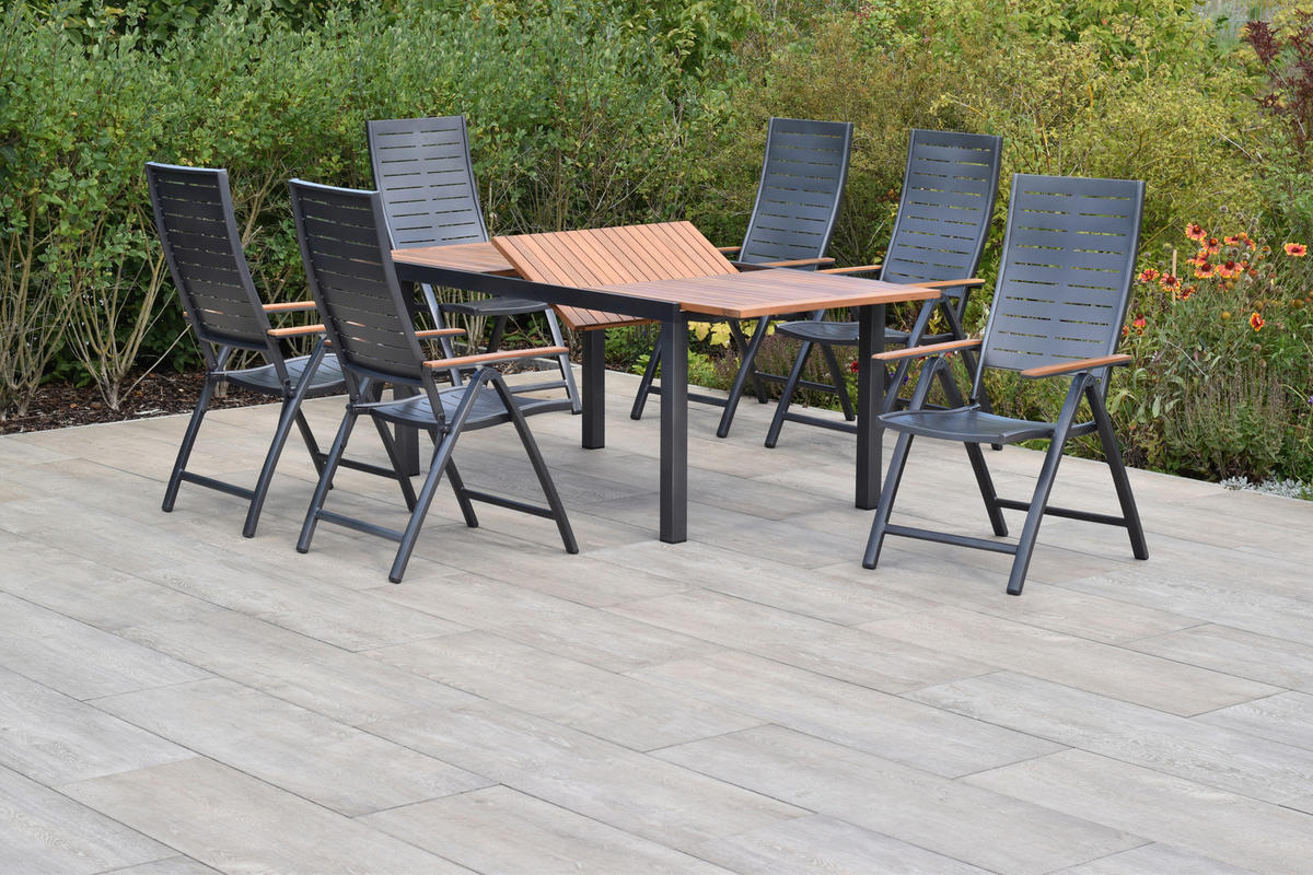 GARTENTISCHGRUPPE  - Graphitfarben/Akaziefarben, KONVENTIONELL, Holz/Textil - Gardenson