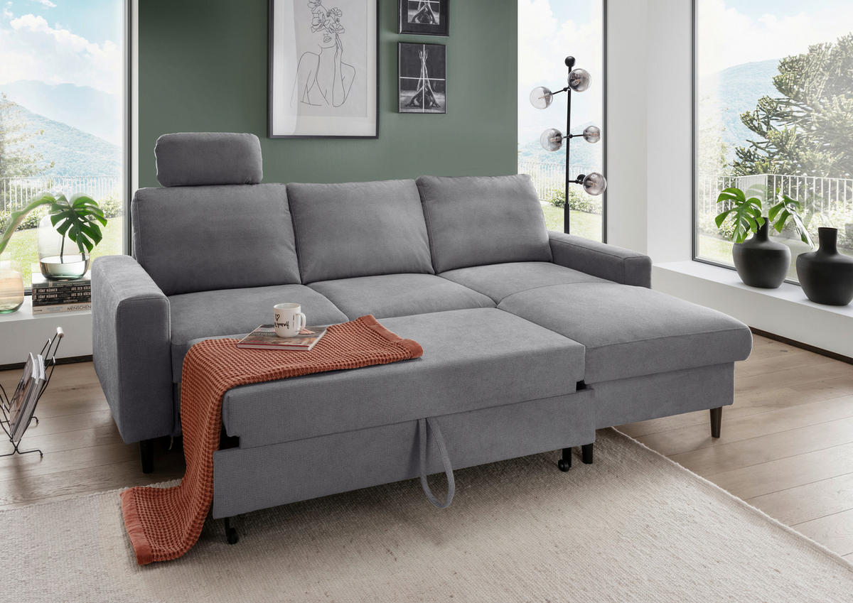 ECKSCHLAFSOFA in Chenille Dunkelgrau  - Dunkelgrau/Schwarz, Modern, Holz/Textil (234/147cm) - Livetastic