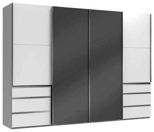 SCHWEBETÜRENSCHRANK 300/216/65 cm 4-türig Grau, Weiß  - Chromfarben/Weiß, MODERN, Holzwerkstoff (300/216/65cm) - MID.YOU