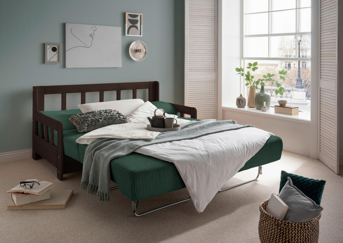 SCHLAFSOFA in Cord Nussbaumfarben, Dunkelgrün  - Dunkelgrün/Nussbaumfarben, MODERN, Holz/Textil (154/88/90cm) - Livetastic