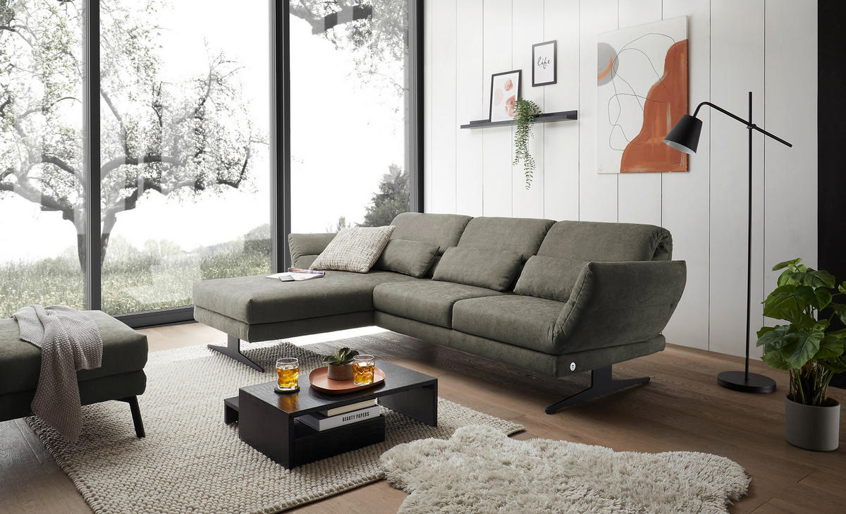 ECKSOFA in Flachgewebe Grün  - Schwarz/Grün, Design, Textil/Metall (176-217/279-327cm) - Dieter Knoll