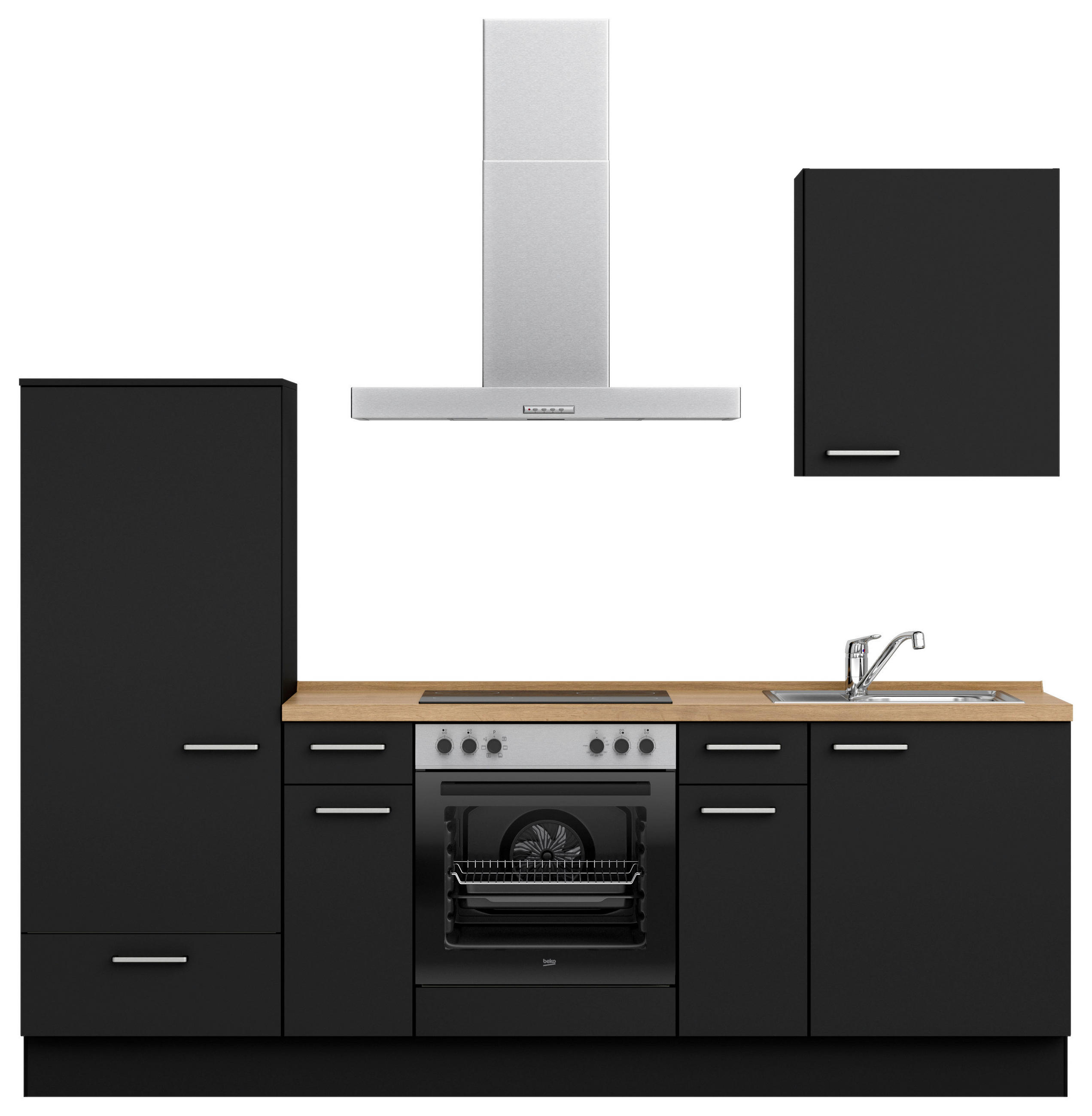 KÜCHENLEERBLOCK 240 cm   in Schwarz, Eichefarben  - Edelstahlfarben/Eichefarben, MODERN, Holzwerkstoff/Metall (240cm) - Nobilia