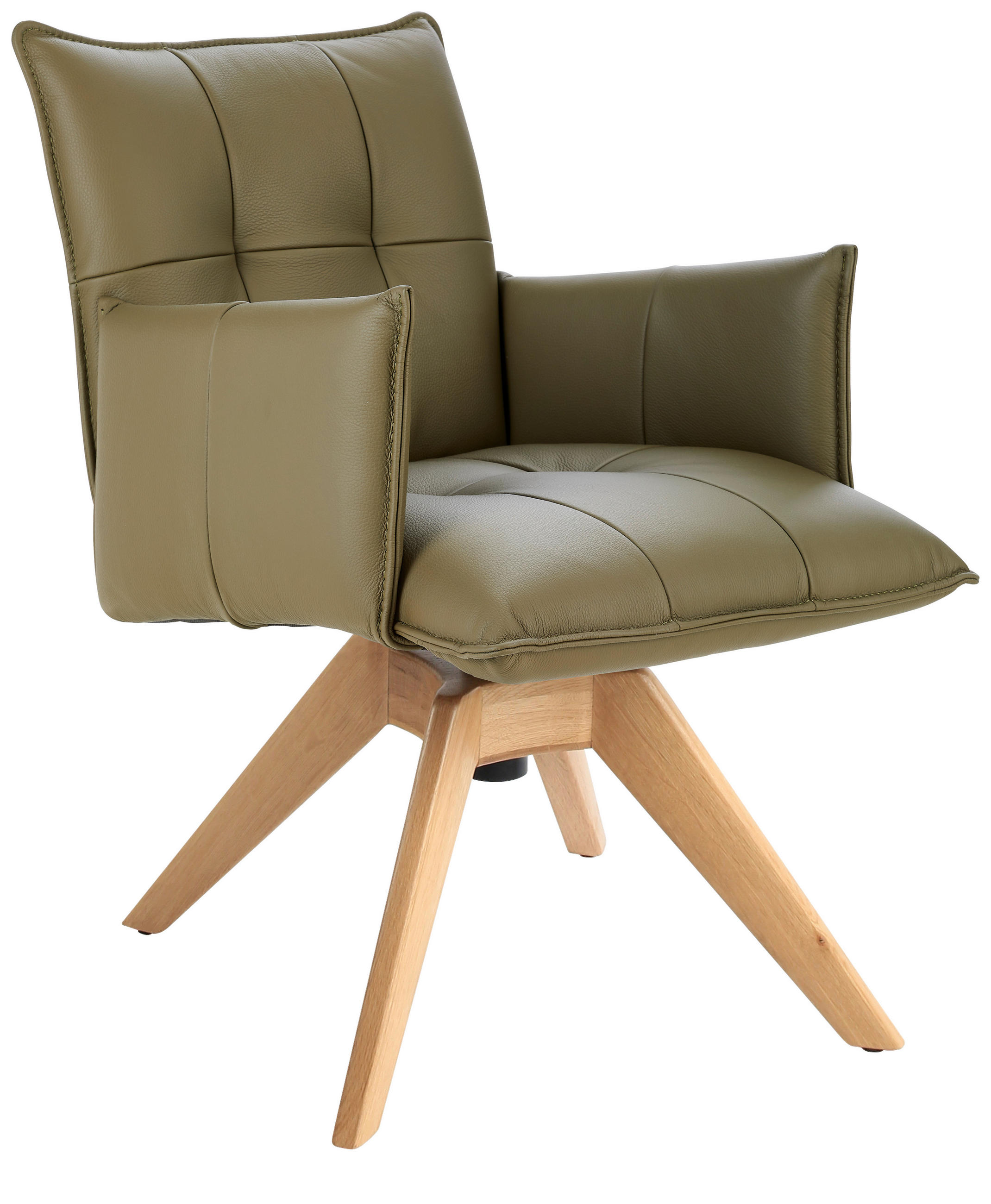 ARMLEHNSTUHL  in Echtleder pigmentiert  - Eichefarben/Olivgrün, Design, Leder/Holz (86/57/65cm) - Valnatura