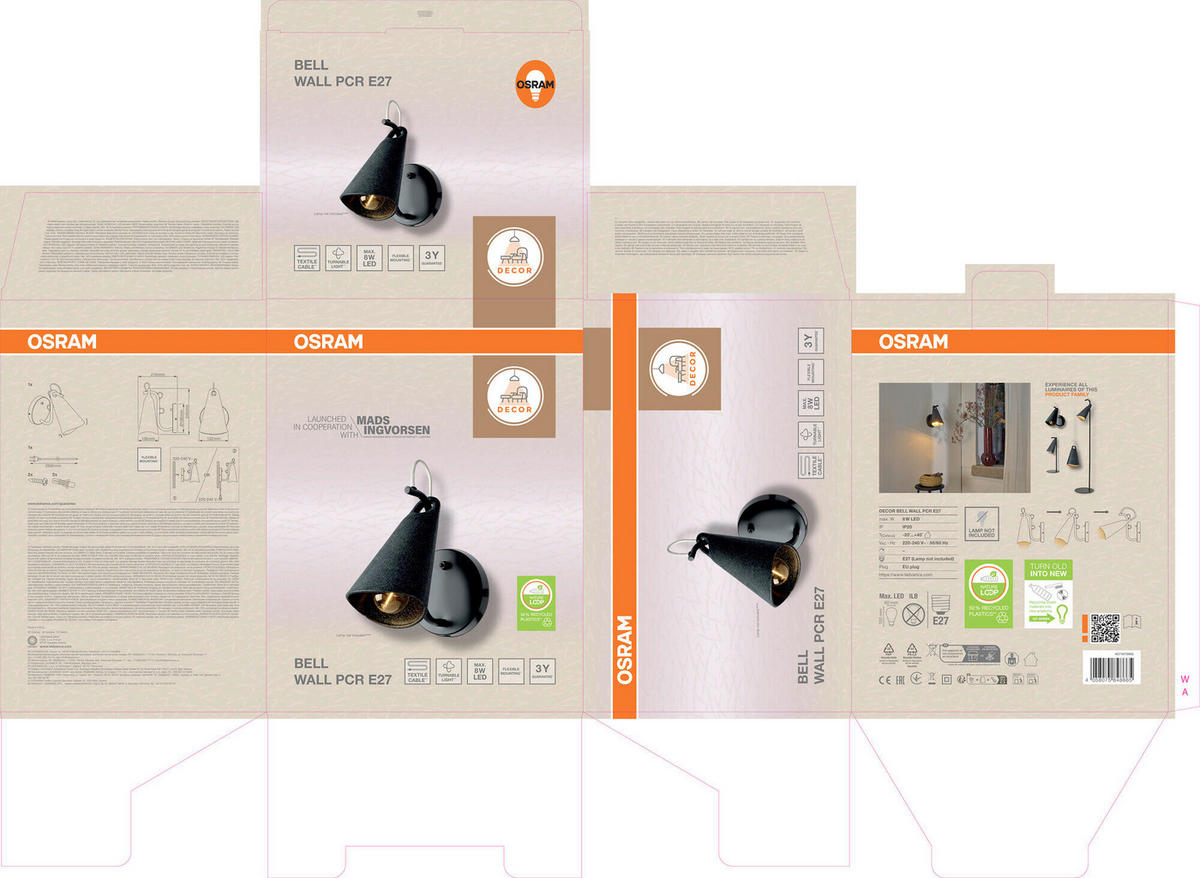 WANDLEUCHTE 15,2/21 cm   - Schwarz, Basics, Kunststoff/Metall (15,2/21cm) - Osram