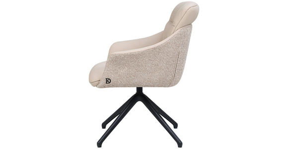 ARMLEHNSTUHL  Sitzfläche 360° drehbar, inklusive Armlehnen, automatische Rückholfunktion Webstoff Echtleder  - Beige/Schwarz, Design, Leder/Textil (62/85,5/65cm) - Dieter Knoll