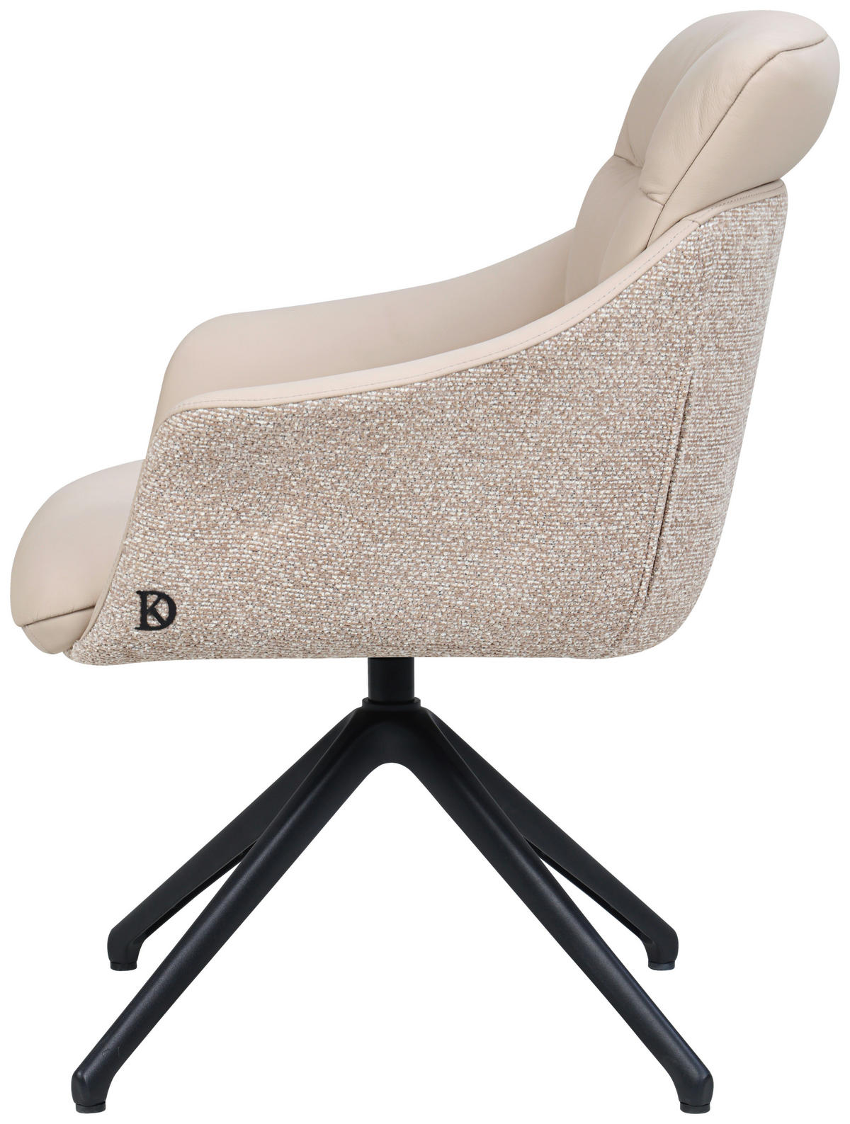 ARMLEHNSTUHL  Sitzfläche 360° drehbar, inklusive Armlehnen, automatische Rückholfunktion Webstoff Echtleder  - Beige/Schwarz, Design, Leder/Textil (62/85,5/65cm) - Dieter Knoll