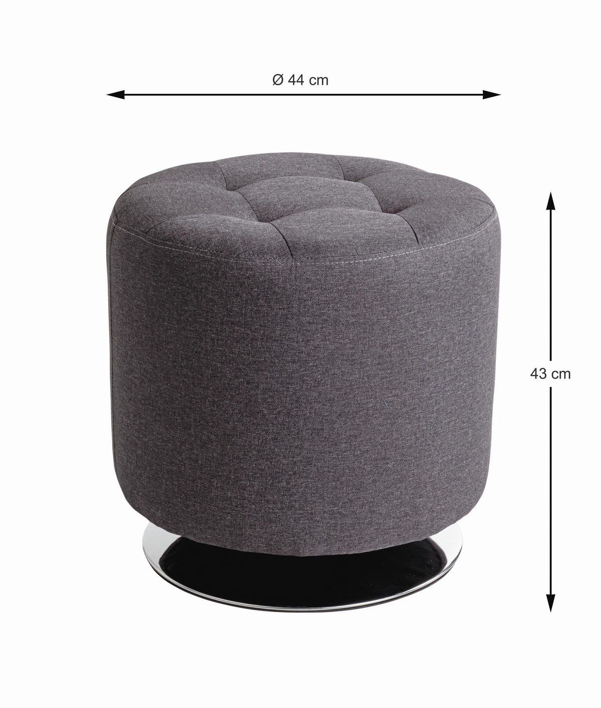 HOCKER Samt Anthrazit, Chromfarben  - Chromfarben/Anthrazit, MODERN, Textil/Metall (44/43/44cm)