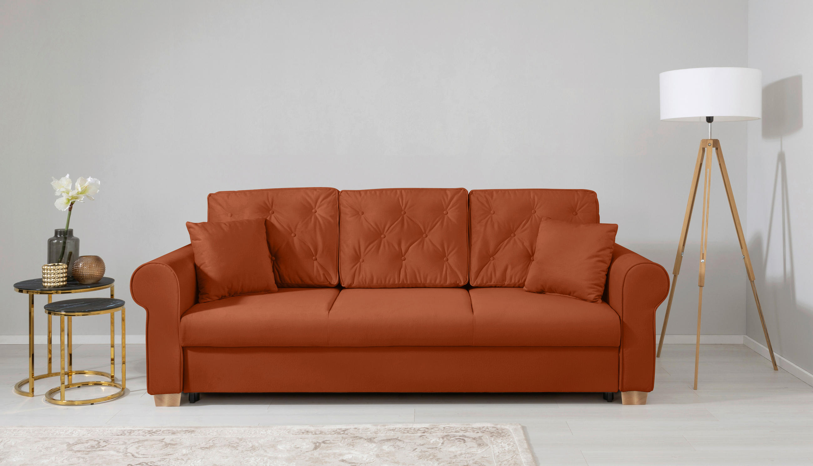 SCHLAFSOFA  mit Bettkasten erhältlich, Liegefunktion, Rücken echt, Armteil links, Armteil rechts Terracotta  - Buchefarben/Terracotta, Design, Holz/Textil (240/94/98cm) - MID.YOU