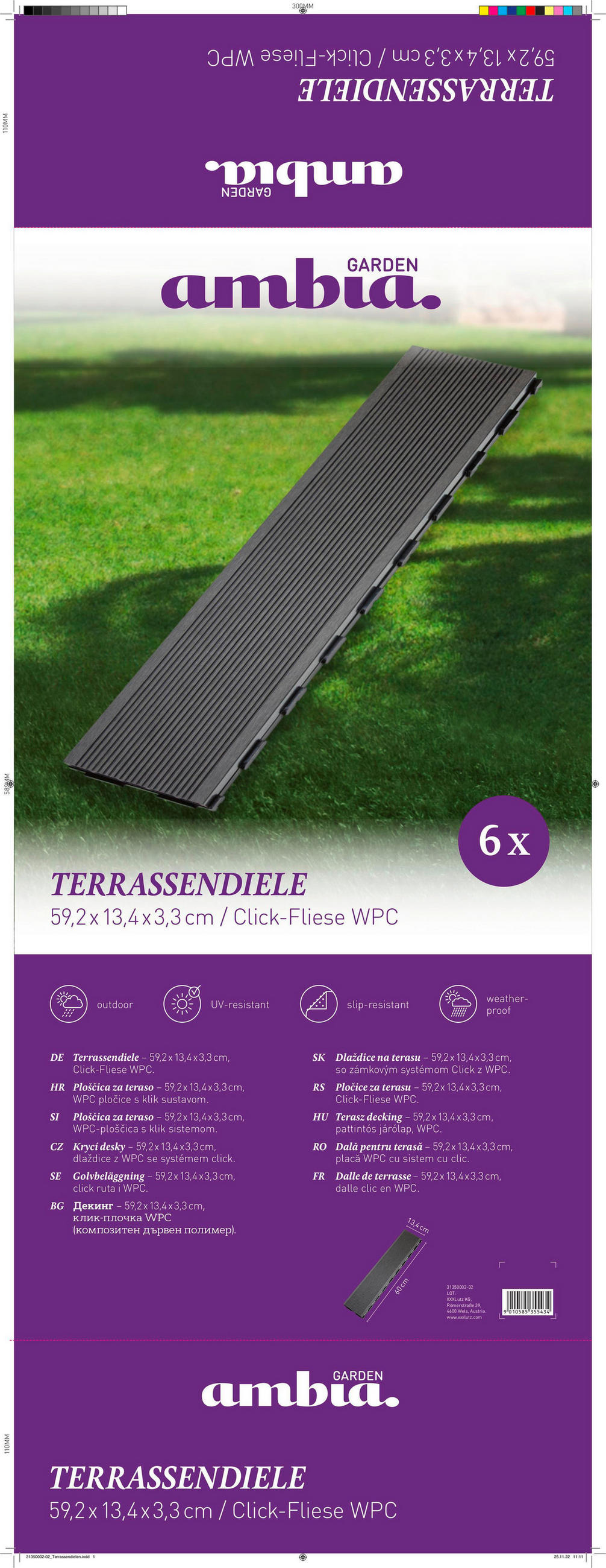 TERRASSENDIELE Grau 8 Stück  - Grau, Basics, Kunststoff (59,2/13,4/3,3cm) - Ambia Garden