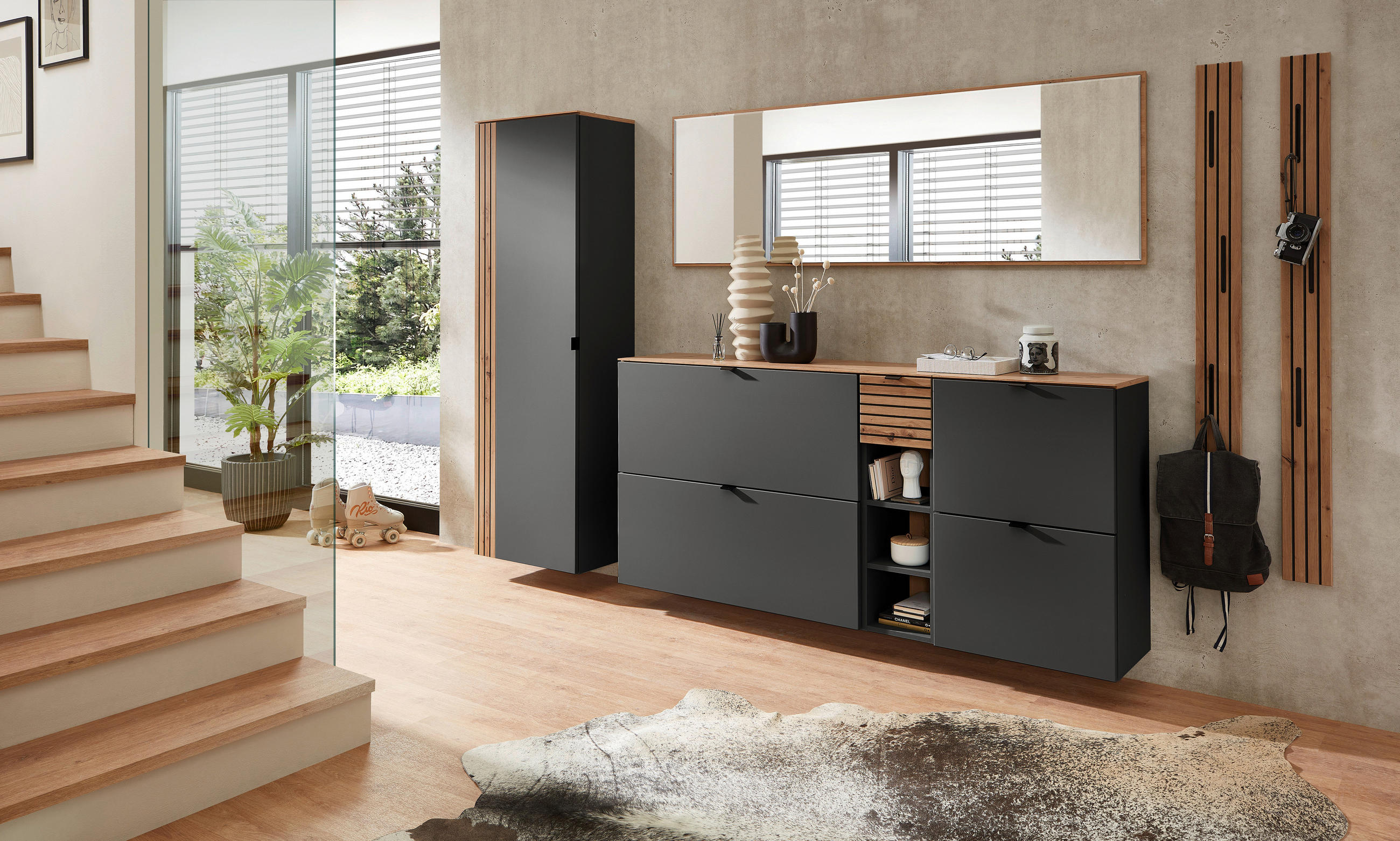 HÄNGESCHUHSCHRANK 55/84/37 cm  - Schwarz/Graphitfarben, Design, Holzwerkstoff/Metall (55/84/37cm) - Voleo