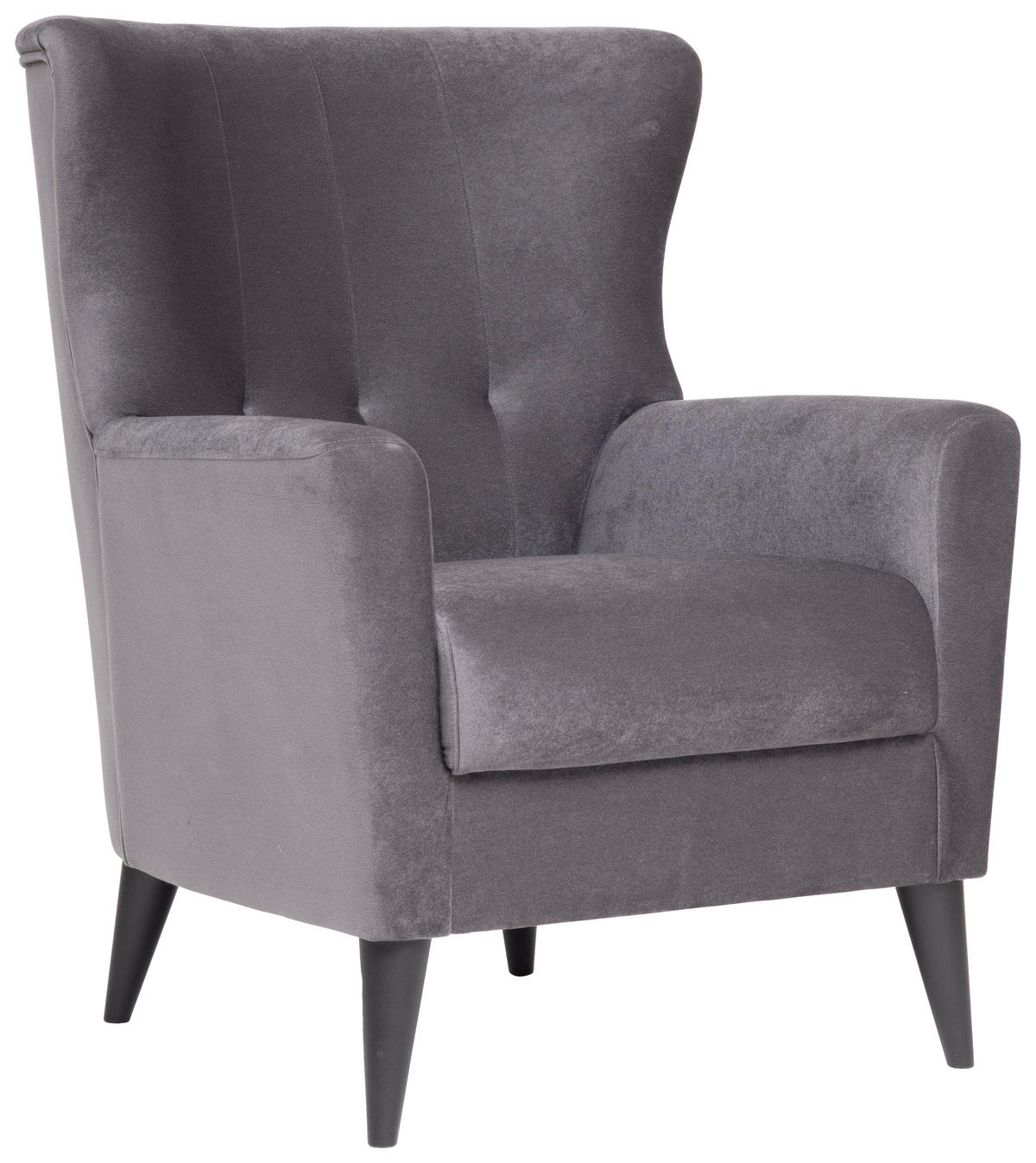 OHRENSESSEL in Velours Grau  - Schwarz/Grau, KONVENTIONELL, Kunststoff/Textil (72/96/77cm) - Livetastic