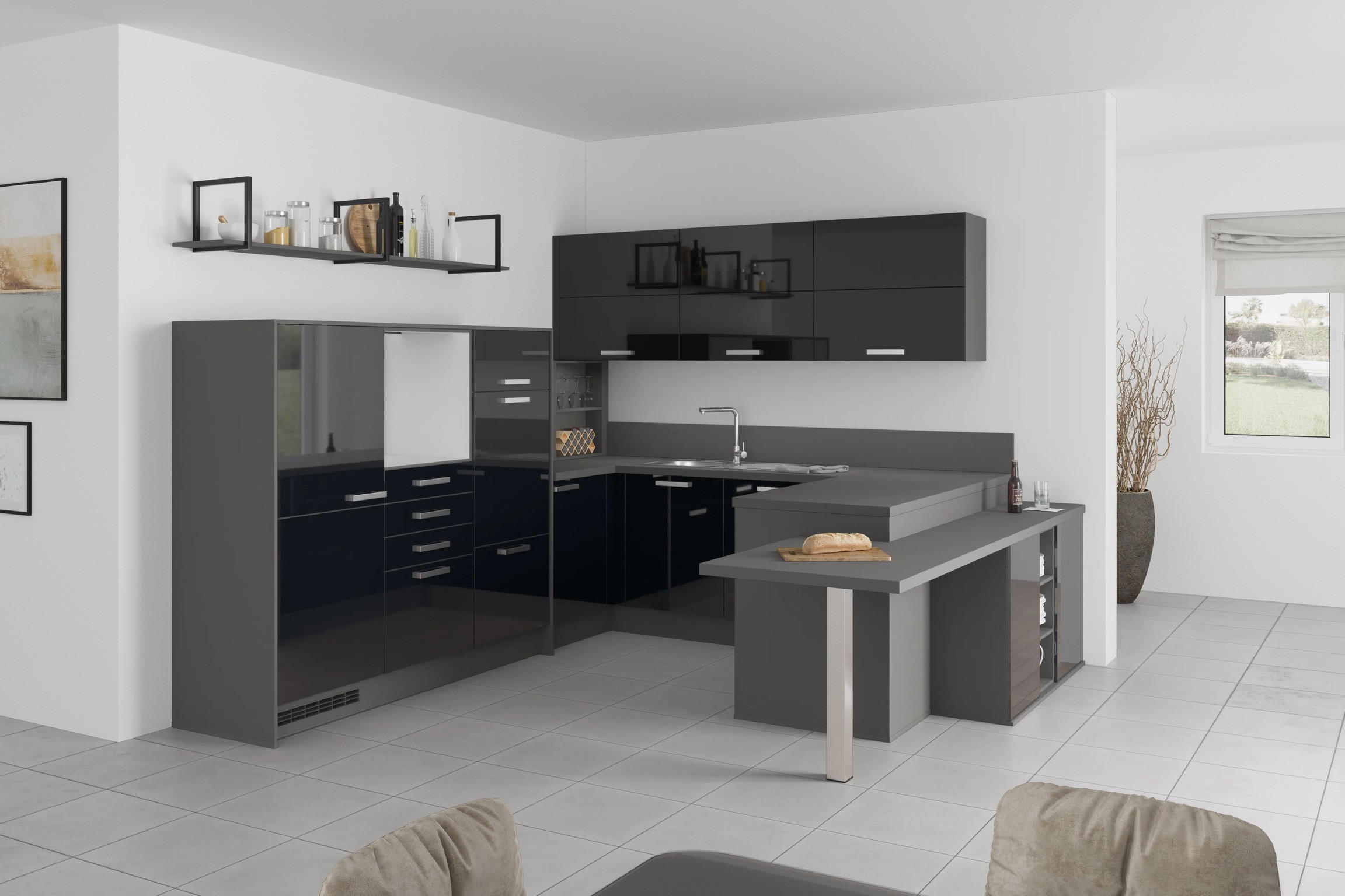 U-Küche Ip4050 Schwarz/ Grafit 298x294x255 cm ohne Geräte