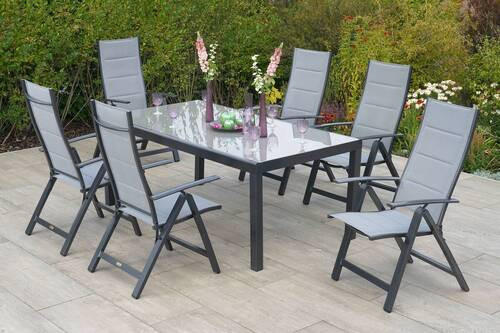GARTENSET Aluminium  - Graphitfarben/Grau, MODERN, Glas/Textil - Gardenson