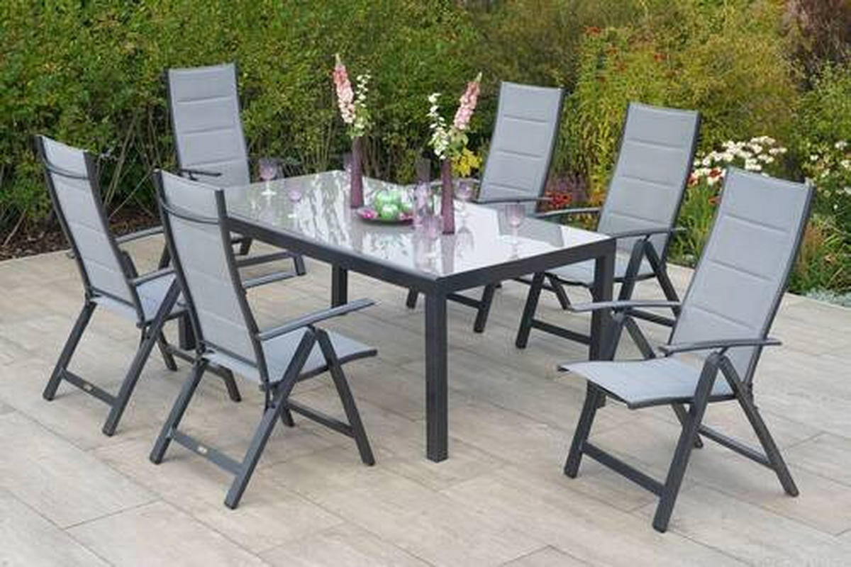 GARTENSET 7-teilig  - Graphitfarben/Grau, MODERN, Glas/Textil - Gardenson