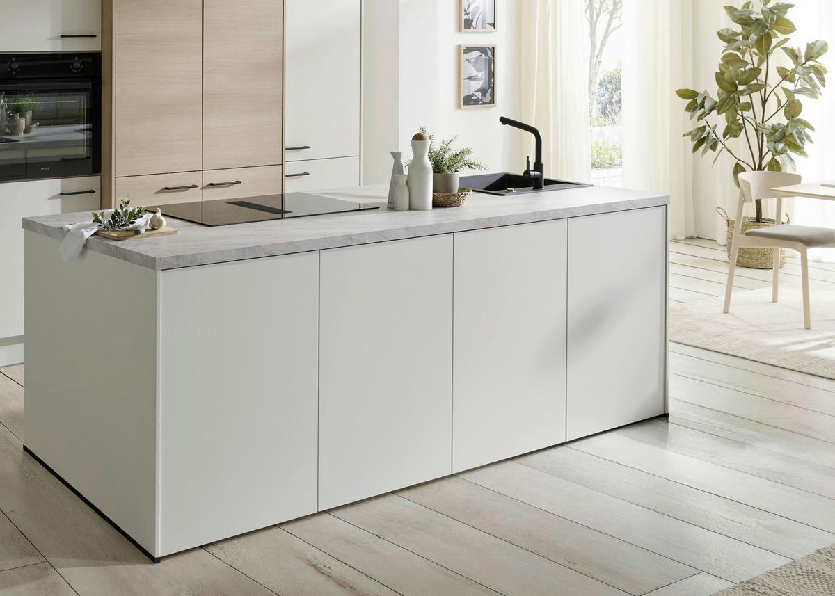 KÜCHENBLOCK VE120 226,4 cm  in Weiß, Eichefarben  - Eichefarben/Beige, Basics, Holzwerkstoff/Metall (226,4cm) - Venda