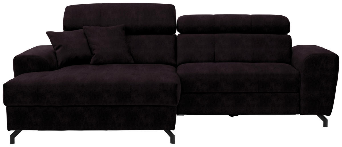 ECKSOFA in Velours Aubergine  181/267 cm  - Aubergine/Schwarz, Design, Textil/Metall (181/267cm) - Carryhome