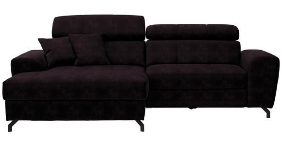 ECKSOFA in Velours Aubergine  181/267 cm  - Aubergine/Schwarz, Design, Textil/Metall (181/267cm) - Carryhome