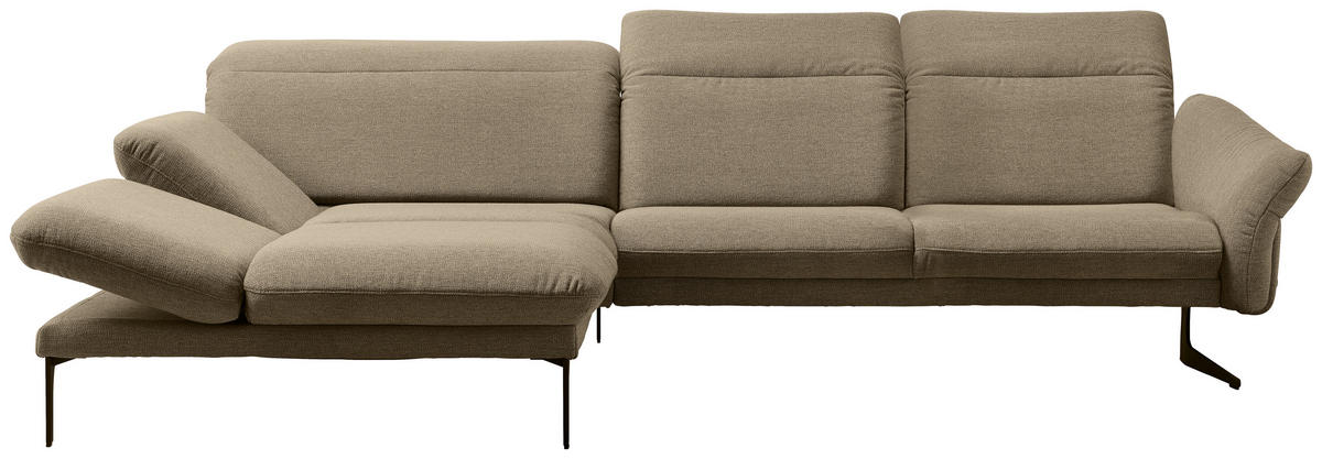 ECKSOFA in Webstoff Hellbraun  - Hellbraun/Anthrazit, Design, Textil/Metall (203/299cm) - Himolla
