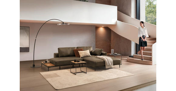 ECKSOFA  in Echtleder Cappuccino  304/201 cm  - Schwarz/Cappuccino, Design, Leder/Metall (304/201cm) - Belluti