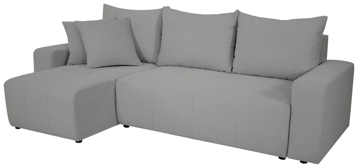ECKSOFA in Cord Grau  - Schwarz/Grau, Design, Kunststoff/Textil (248/146cm) - MID.YOU