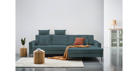ECKSOFA Blau Cord - Blau/Schwarz, KONVENTIONELL, Textil/Metall (276/173cm) - Carryhome